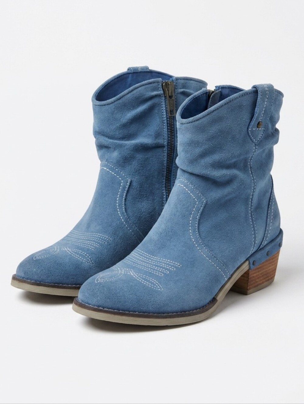 Sundance Slate Blue Suede Leather Western Ankle Booties